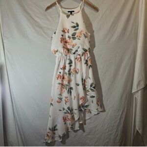 CITY Triangles Floral Halter Ruffled Lined Asymmetric Dress Sz Small Peach/Pink